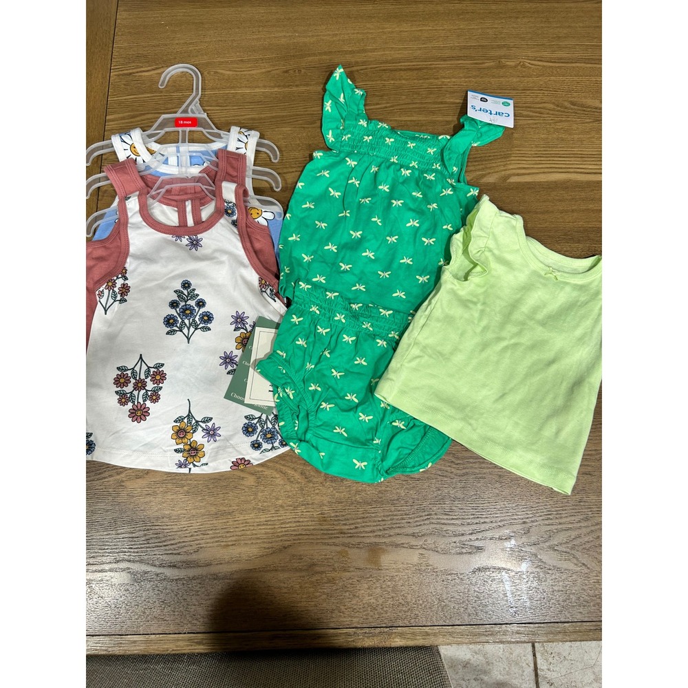 Carter's 18M‎ Baby Girl Tank Top Bodysuit Romper Outfit Set New Floral Green
